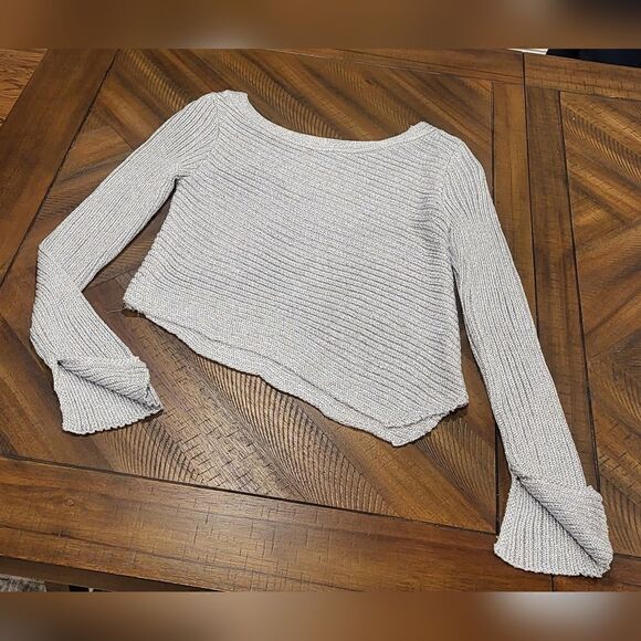 Free People Silver & Rainbow Knit Asymmetrical Sweater Small NWOT - Picture 2 of 8